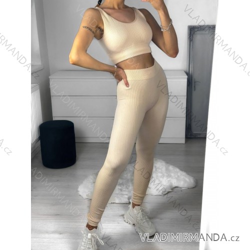 Set aus langem Sporttop und Leggings für Damen (Einheitsgröße S/M) ITALIAN FASHION IMPLP23001/DU S/M beige