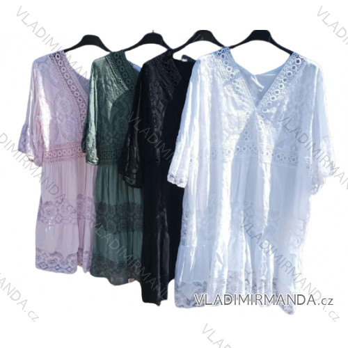 Šaty s páskem krátký rukáv dámské nadrozměr (XL/2XL ONE SIZE) ITALSKÁ MÓDAIMBM230501