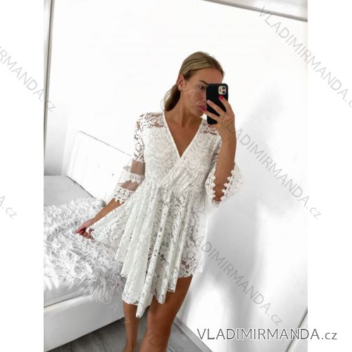 Sommer-Boho-Spitzenkleid mit 3/4-langen Ärmeln für Damen (Einheitsgröße S/M) ITALIAN FASHION IMWAD232501