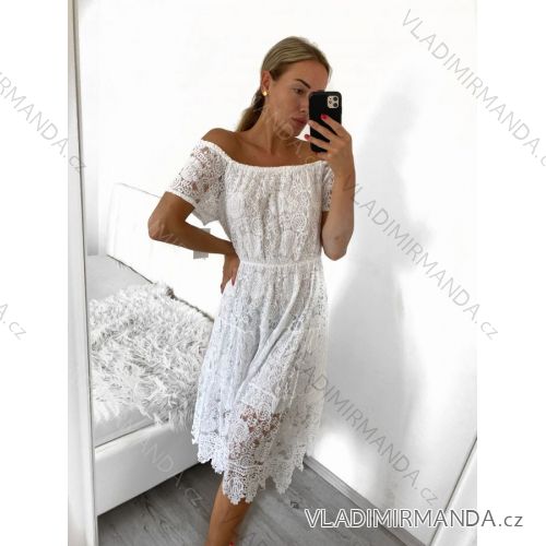 Damenkleid aus Baumwolle mit kurzen Ärmeln aus Spitze (S / M ONE SIZE) ITALIAN FASHION IMWM215877