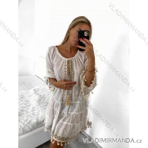 Sommer-Boho-Spitzen-Langarmkleid für Damen (Einheitsgröße S/M) ITALIAN FASHION IM823014