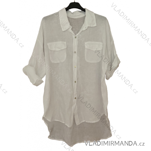 Langarm-Tunika-Hemdhemd mit Damen (uni sl) ITALIENISCHE Mode IM718028 XL/2XL weiß