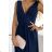 490-1 SUSAN Langes Brokatkleid mit Ausschnitt und Nähten in der Taille – Marineblau
