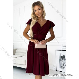 425-4 MATILDE Kleid mit Ausschnitt und kurzen Ärmeln – Farbe Burgund