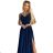 299-9 CHIARA elegantes Maxikleid mit Trägern – dunkelblau mit Glitzer