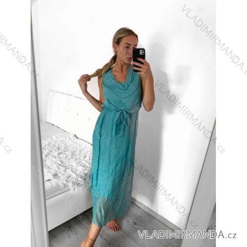 Šaty letní krátký rukáv dámské nadrozměr (L/XL/2XL/3XL ONE SIZE) ITALSKÁ MÓDA IMFF23001 S/M blau