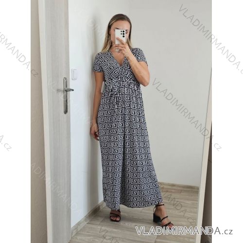 Šaty dlouhé letní krátký rukáv dámské (s/m ONE SIZE) ITALSKá MóDA IM321179 S/M Schwarz und weiß