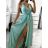 Langes Sommerkleid aus Satin mit Trägern Damen mit Gürtel (UNI S / M) ITALIAN FASHION IMM22INFINITE -   grüne Erbse -   S / M