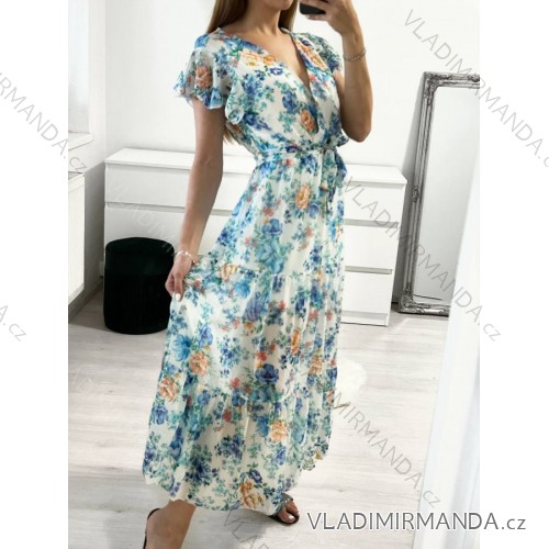Sommerkleid für Damen, langes Maxikleid mit kurzen Ärmeln (Einheitsgröße S/M) ITALIAN FASHION IMM23M20835 S/M blau