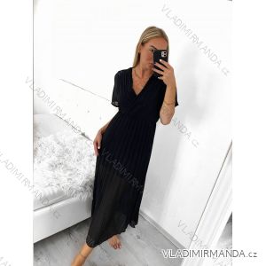 Langes, plissiertes, elegantes Kurzarmkleid für Damen in Übergröße (XL/2XL, EINHEITSGRÖSSE) ITALIAN FASHION IMWGM231672
