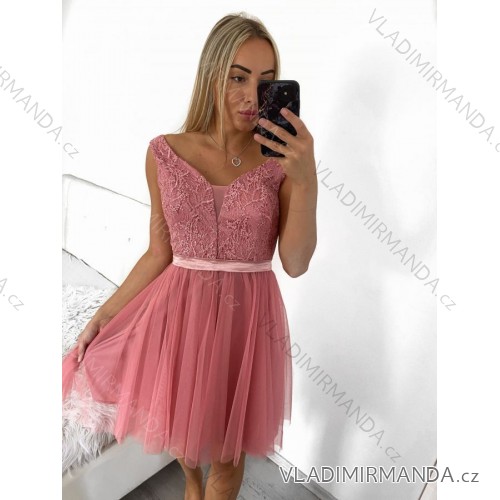 Elegantes Abendkleid für Damen mit Trägern (S/M ONE SIZE) ITALIAN FASHION IMPSH23C612/DU rosa S/M
