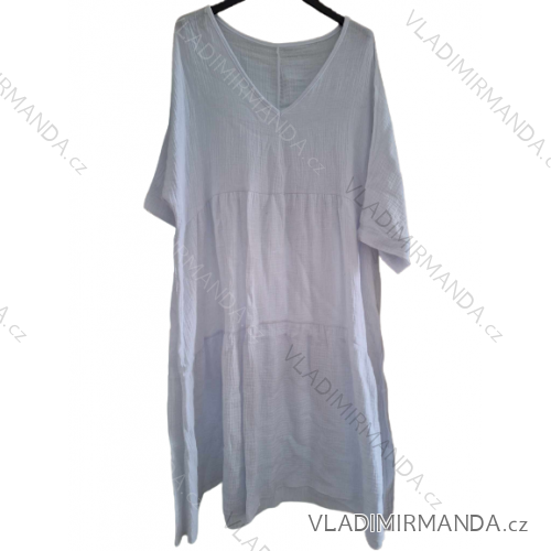 Šaty mušelínové letní krátký rukáv dámské nadrozměr (XL/2XL ONE SIZE) ITALSKá MóDA IM823101 XL/2XL weiß