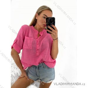 Übergroßes Kurzarm-Tunika-Hemd für Damen (S/M/L EINHEITSGRÖSSE) ITALIAN FASHION IM423206