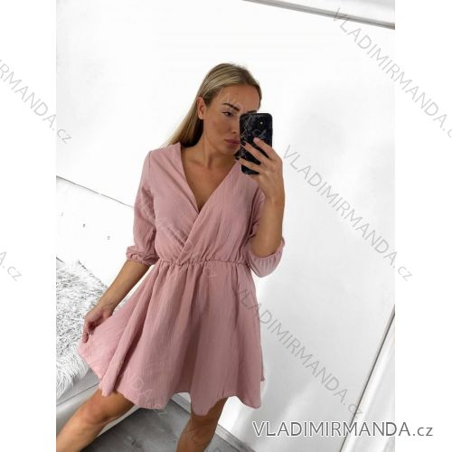 Damen-Sommerkleid aus Musselin mit langen Ärmeln (Einheitsgröße S/M) ITALIAN FASHION IMWGB232580