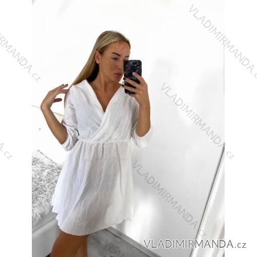 Damen-Sommerkleid aus Musselin mit langen Ärmeln (Einheitsgröße S/M) ITALIAN FASHION IMWGB232580 S/M weiß