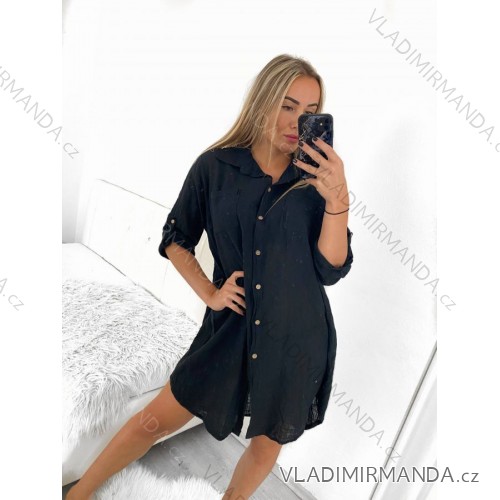 Šaty košilové oversize krátký rukáv dámské (M/L//XL ONE SIZE) ITALSKÁ MÓDA IM422525   schwarz   XL/2XL