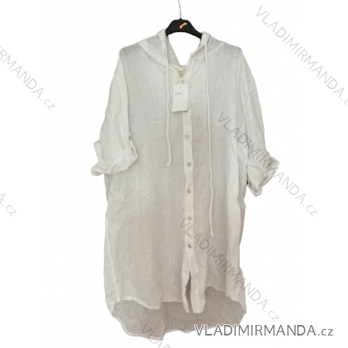Langes Übergrößen-Kurzarm-Damenhemd in Übergröße (XL/2XL ONE SIZE) ITALIAN FASHION IMN22027 2XL/3XL weiß
