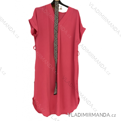 Sommer Midi Kurzarm Sommerkleid (S / M / L ONE SIZE) ITALIAN FASHION IMWA222563 2XL/3XL dunkelrosa