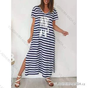 Langes Sommer-Kurzarm-Damenkleid mit Streifen (S/M EINHEITSGRÖSSE) ITALIAN FASHION IMD23500