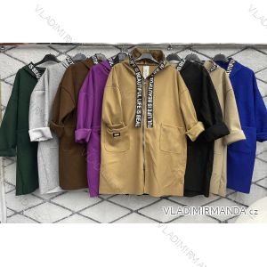 Langärmliger Damenmantel aus Fleece mit Kapuze in Übergröße (XL/2XL EINHEITSGRÖSSE) ITALIAN FASHION IMWD232744