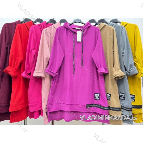 Damen-Sweatshirtkleid mit langen Ärmeln und Kapuze in Übergröße (2XL/3XL EINHEITSGRÖSSE) ITALIAN FASHION IM423617