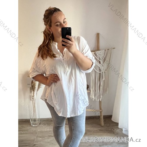 Tunika dlouhý rukáv dámská nadrozměr (3XL/4XL ONE SIZE) ITALSKÁ MÓDA IMWQ23126 weiß 3xl / 4xl