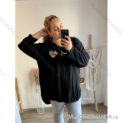 Tunika dlouhý rukáv dámská nadrozměr (3XL/4XL ONE SIZE) ITALSKÁ MÓDA IMWQ23126 schwarz