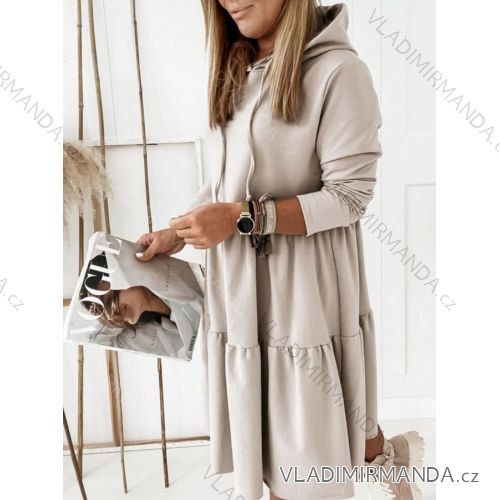 Šaty mikinové s kapucí dlouhý rukáv dámské (S/M/L ONE SIZE) ITALSKÁ MÓDA IMD21957