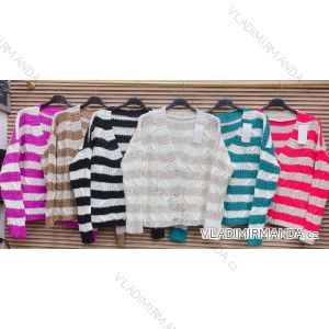 Geknöpfter Strickpullover mit langen Ärmeln für Damen, gestreift (S/M Einheitsgröße) ITALIAN FASHION IMWAE23037