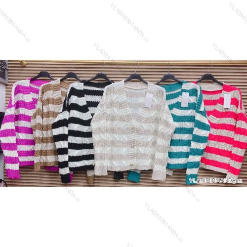 Geknöpfter Strickpullover mit langen Ärmeln für Damen, gestreift (S/M Einheitsgröße) ITALIAN FASHION IMWAE23037