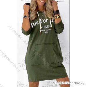 Šaty mikinové s kapucí dlouhý rukáv dámské (S/M/L ONE SIZE) ITALSKÁ MÓDA IMD21957