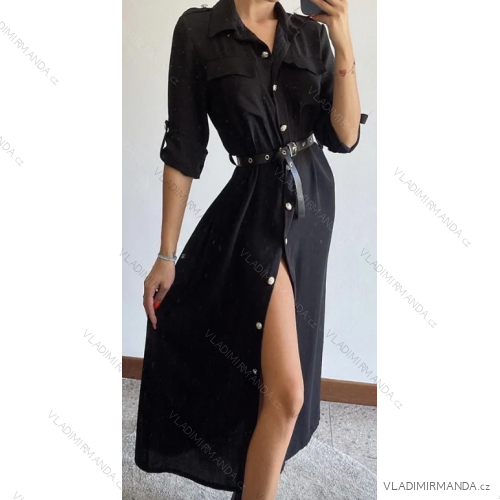 Langes Hemdkleid mit Gürtel, Sommer, ärmellos, Damen (S/M Einheitsgröße) ITALIAN FASHION IMPBB23E9742