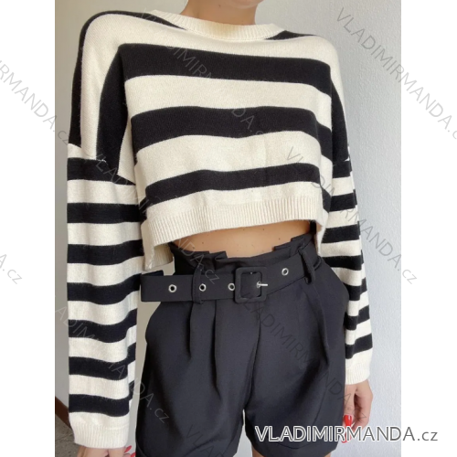 Kurzer, langärmliger Damen-Streifenpullover (S/M EINHEITSGRÖSSE) ITALIAN FASHION IMPBB23Z8041