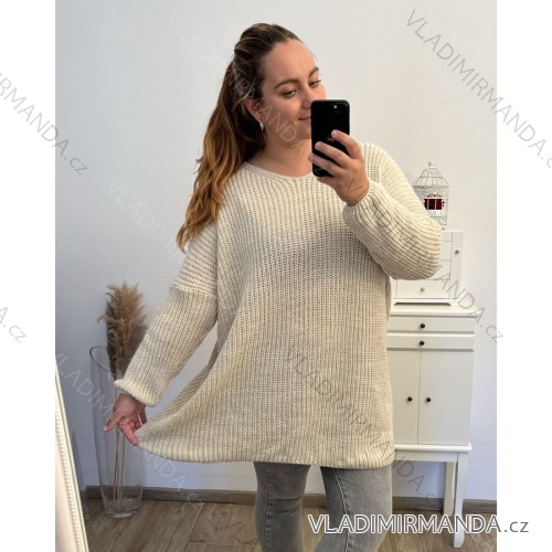 Strickpullover dünner Rollkragen Langarm Damen (L / XL ONE SIZE) ITALIAN FASHION IMD211110 3xl / 4xl béžová