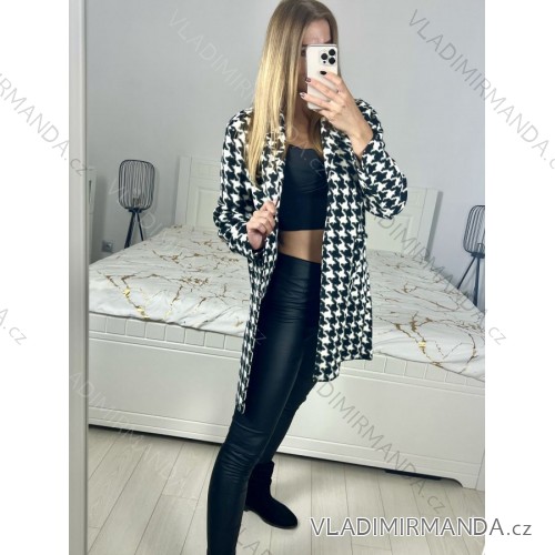 Langärmliger Lammmantel für Damen (S/M ONE SIZE) ITALIAN FASHION IMWL22016 M / L Schwarz und weiß