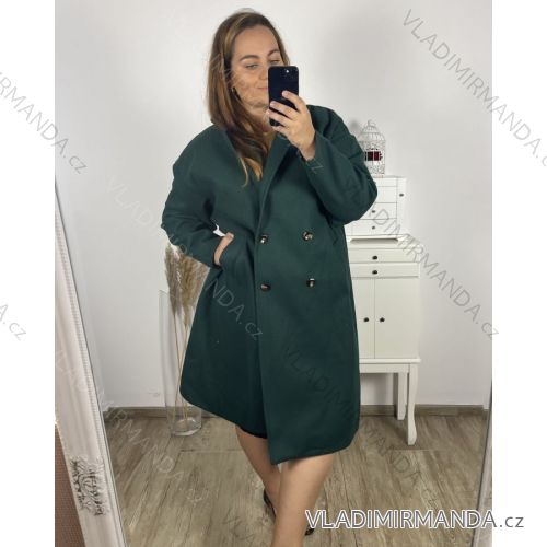 Kabát flaušový dlouhý rukáv na zip s kapucí dámský nadrozměr (2XL/3XLONE SIZE) ITALSKÁ MÓDA IMD211123 3xl / 4xl Smaragd