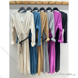 Langes, elegantes Damenkleid mit Gürtel und langen Ärmeln (S/M EINHEITSGRÖSSE) ITALIAN FASHION IMPDY23FEH2516