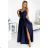 299-12 CHIARA elegantes Satin-Maxikleid mit Trägern – Marineblau