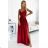 299-14 CHIARA elegantes Satin-Maxikleid mit Trägern – rote Farbe