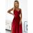 299-14 CHIARA elegantes Satin-Maxikleid mit Trägern – rote Farbe