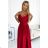 299-14 CHIARA elegantes Satin-Maxikleid mit Trägern – rote Farbe