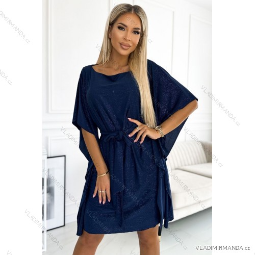 287-25 SOFIA Schmetterlingskleid mit Taillenband – Marineblau mit Glitzer