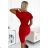 479-3 NINA-Kleid mit Umschlagausschnitt, Ärmeln und Gürtel – rot