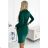 503-1 Warmes Kleid mit großem Rollkragen und Taschen – grün