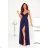 Langes, elegantes Damenkleid mit breiten Trägern (SL) FRENCH FASHION FMPEL23VELVET dunkelblau 40