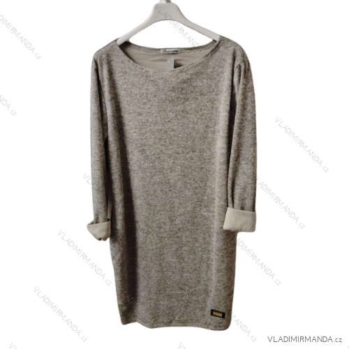 Klassisches warmes Langarmkleid Damen (L / XL ONE SIZE) ITALIAN FASHION IMD211121 béžová L/XL