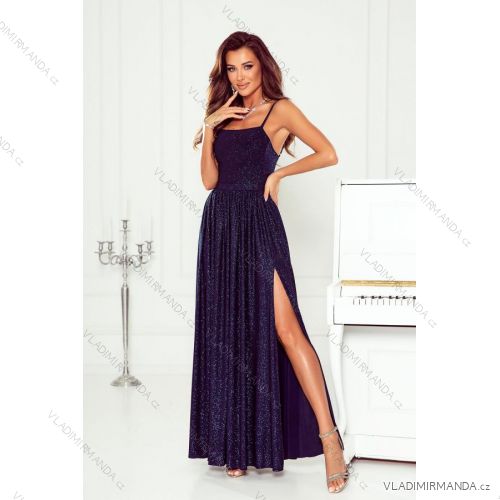 Langes, elegantes Damenkleid mit breiten Trägern (SL) FRENCH FASHION FMPEL23VELVET dunkelblau 36