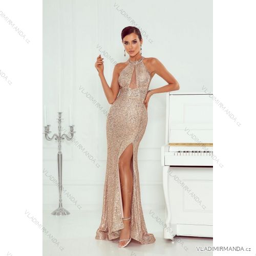 Langes, elegantes Damenkleid mit breiten Trägern (SL) FRENCH FASHION FMPEL23VELVET Gold 40
