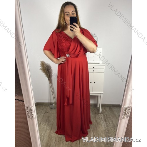 Šaty dlouhé elegantní společenské na ramínka dámské (S/M ONE SIZE) ITALSKá MóDA IM4221089 2XL/3XL rot