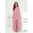 Langes, elegantes Damenkleid mit breiten Trägern (SL) FRENCH FASHION FMPEL23VELVET pink 50